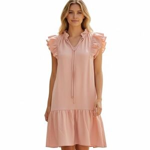 NWT Dokotoo Ruffle Flutter Sleeve Mini Dress in Bloom Pink - Size Medium